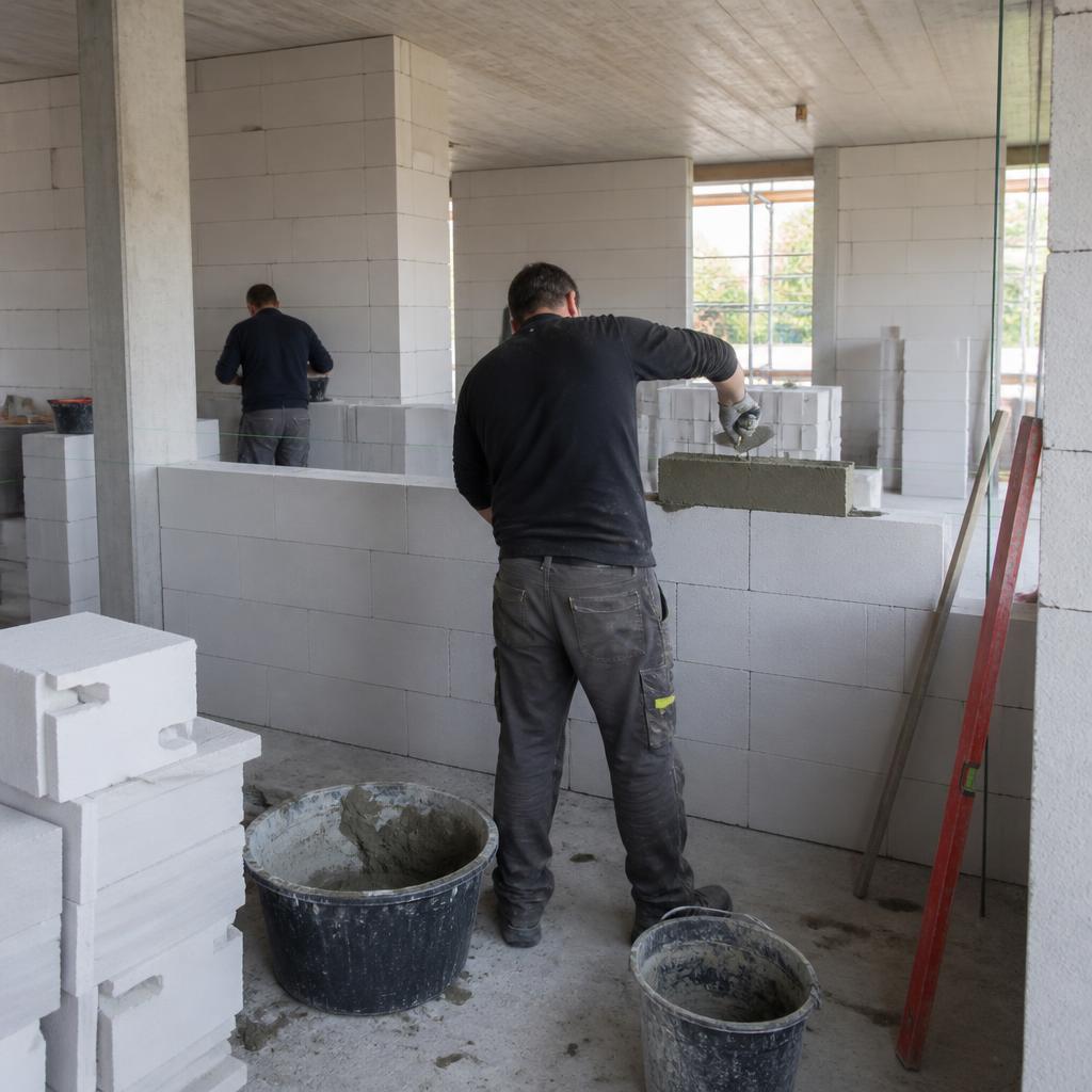 Baustelle: Maurerarbeit an Innenwand