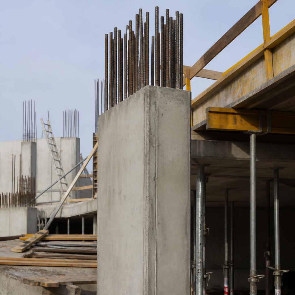 Baustelle: Betonsäule mit Bewehrung